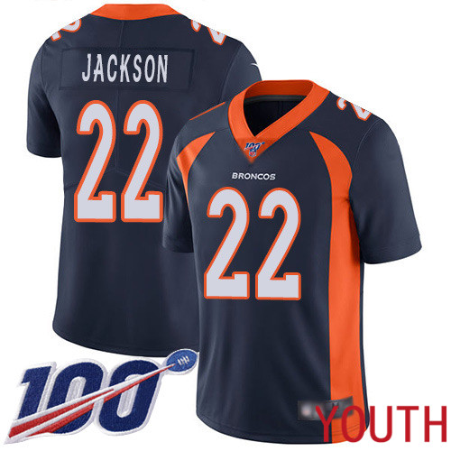 Youth Denver Broncos #22 Kareem Jackson Navy Blue Alternate Vapor Untouchable Limited Player 100th Season Football NFL Jersey